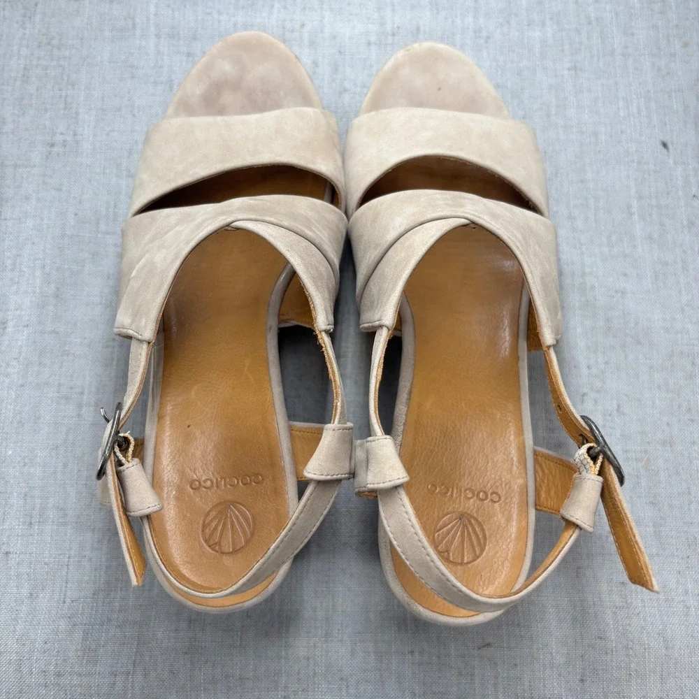 Coclico Melania Cork Wedge Sandals Beige Nubuck Slingback Platform EU 39